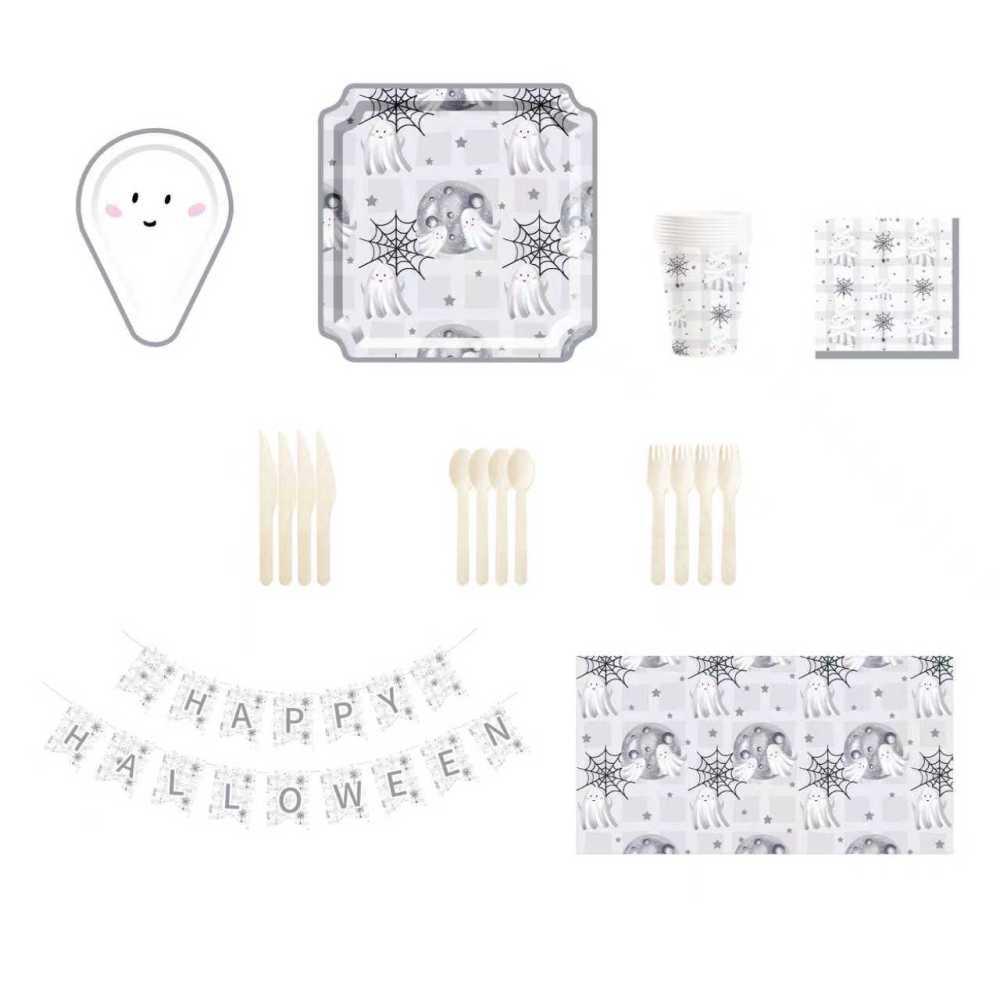 DAMAI Halloween Party Supplies Halloween Paper Plates Cups Napkins Party Disposable Tableware Set Birthday Favor for 8 Guests