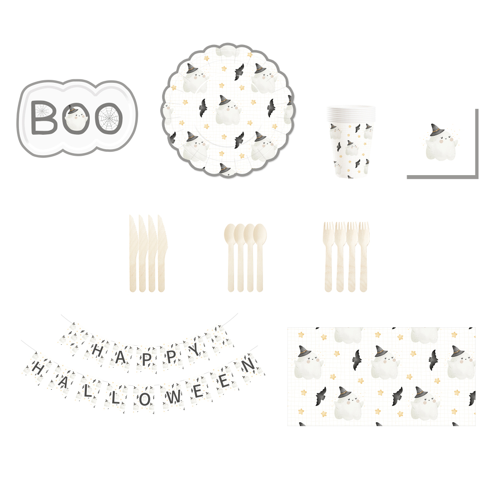 DAMAI Halloween Party Supplies Halloween Paper Plates Cups Napkins Party Disposable Tableware Set Birthday Favor for 8 Guests