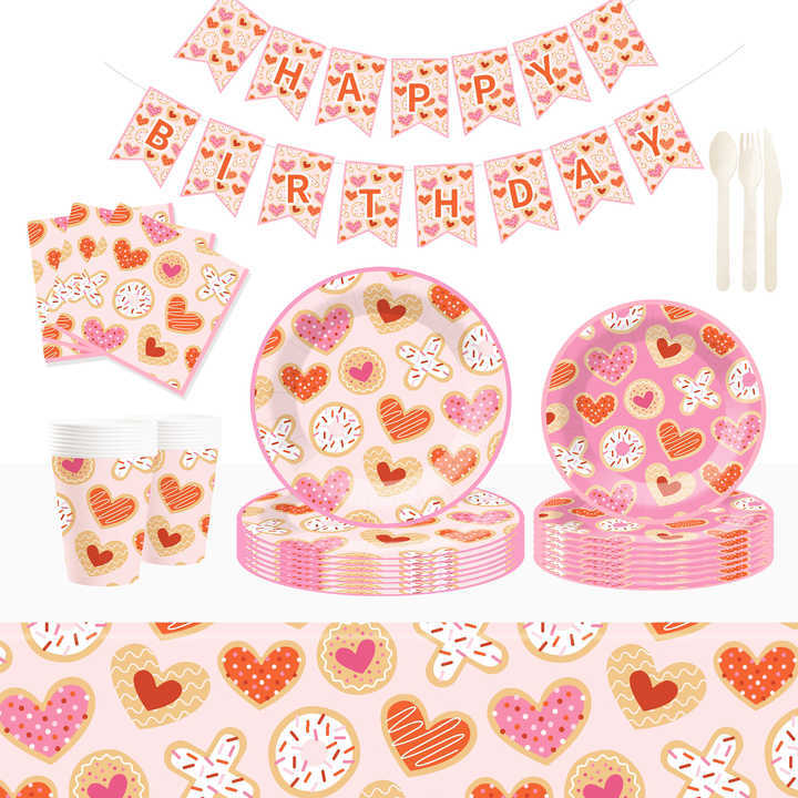 DAMAI New Design Valentine's Day Theme Party Disposable Paper Plate Napkin Cup with Heart Tableware Set for Wedding Party