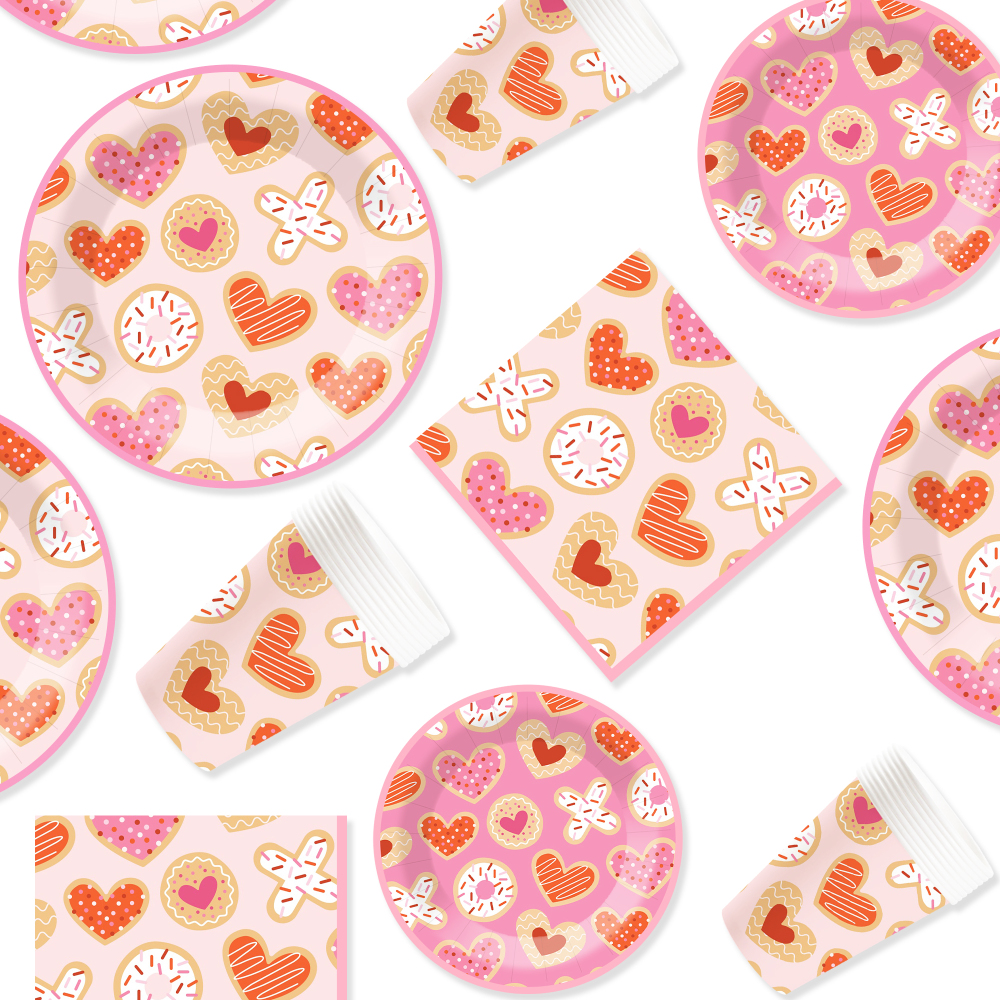 DAMAI New Design Valentine's Day Theme Party Disposable Paper Plate Napkin Cup with Heart Tableware Set for Wedding Party