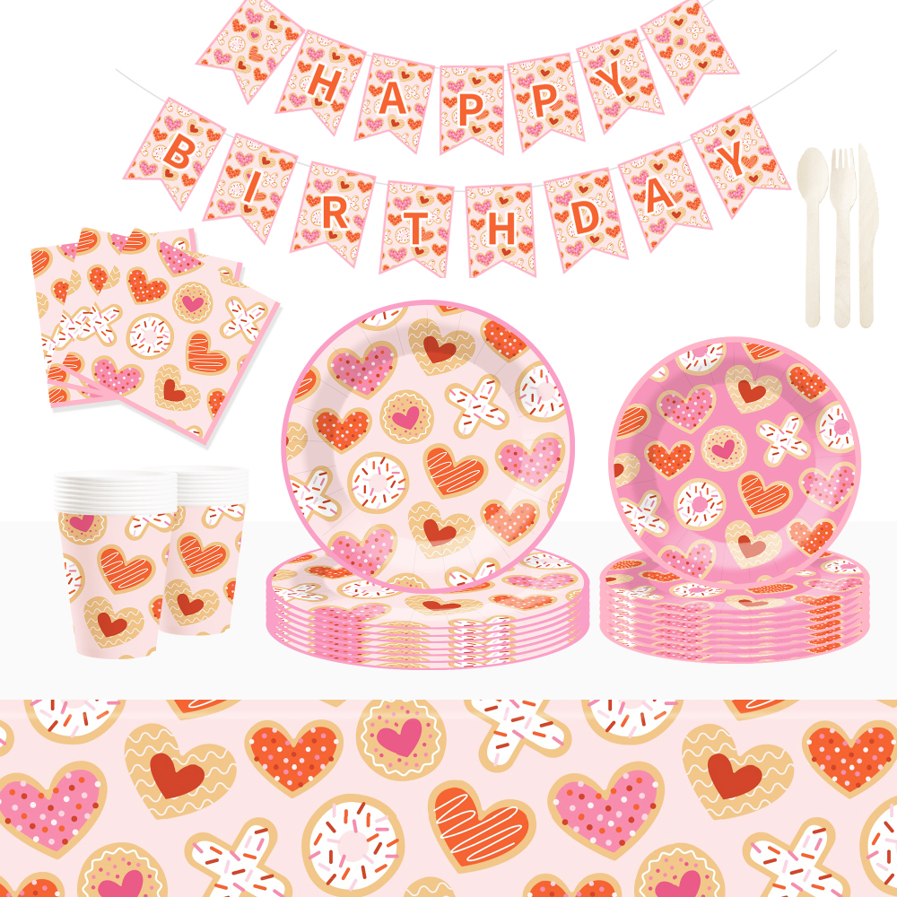 DAMAI New Design Valentine's Day Theme Party Disposable Paper Plate Napkin Cup with Heart Tableware Set for Wedding Party