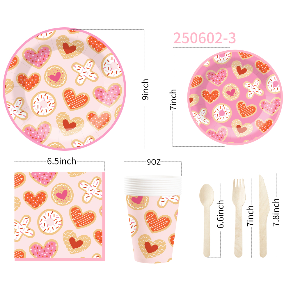 DAMAI New Design Valentine's Day Theme Party Disposable Paper Plate Napkin Cup with Heart Tableware Set for Wedding Party