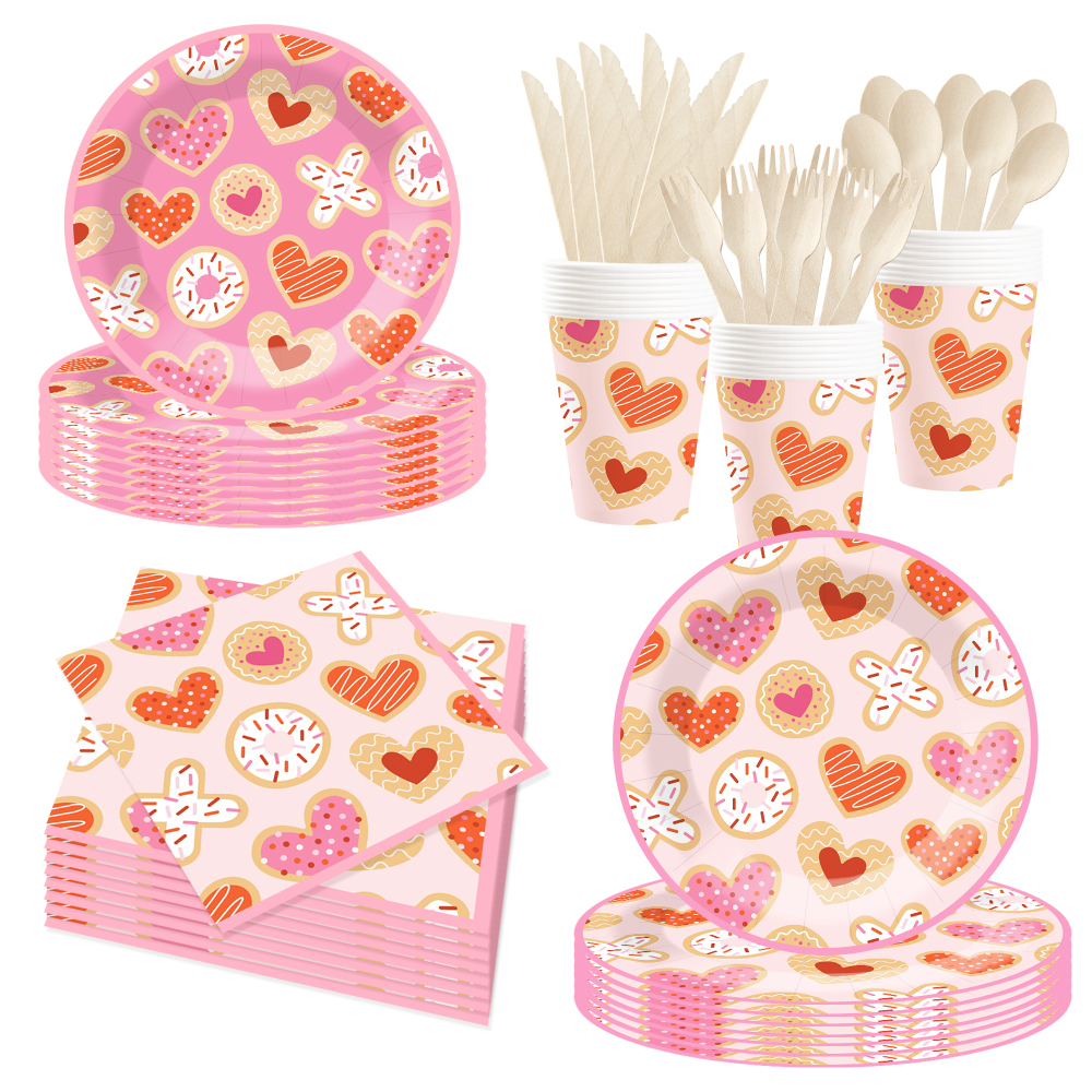 DAMAI New Design Valentine's Day Theme Party Disposable Paper Plate Napkin Cup with Heart Tableware Set for Wedding Party