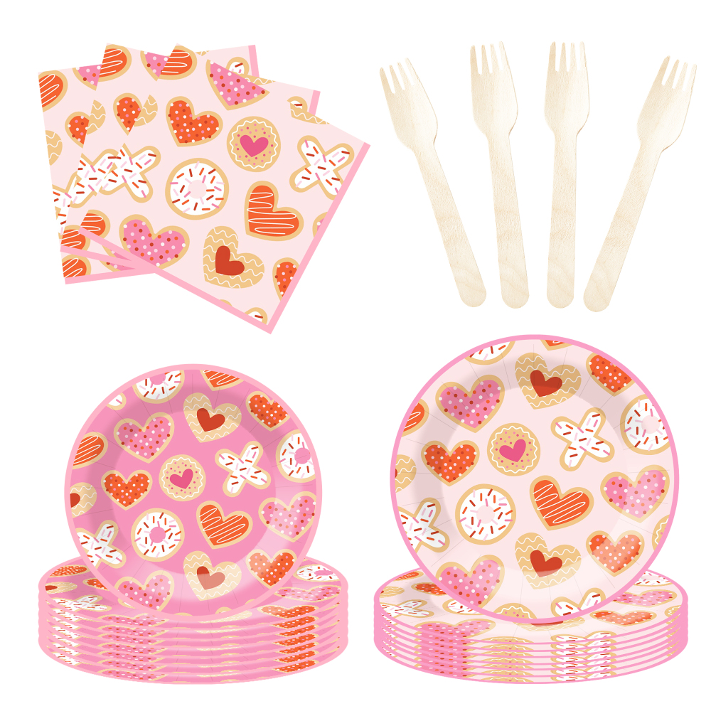 DAMAI New Design Valentine's Day Theme Party Disposable Paper Plate Napkin Cup with Heart Tableware Set for Wedding Party