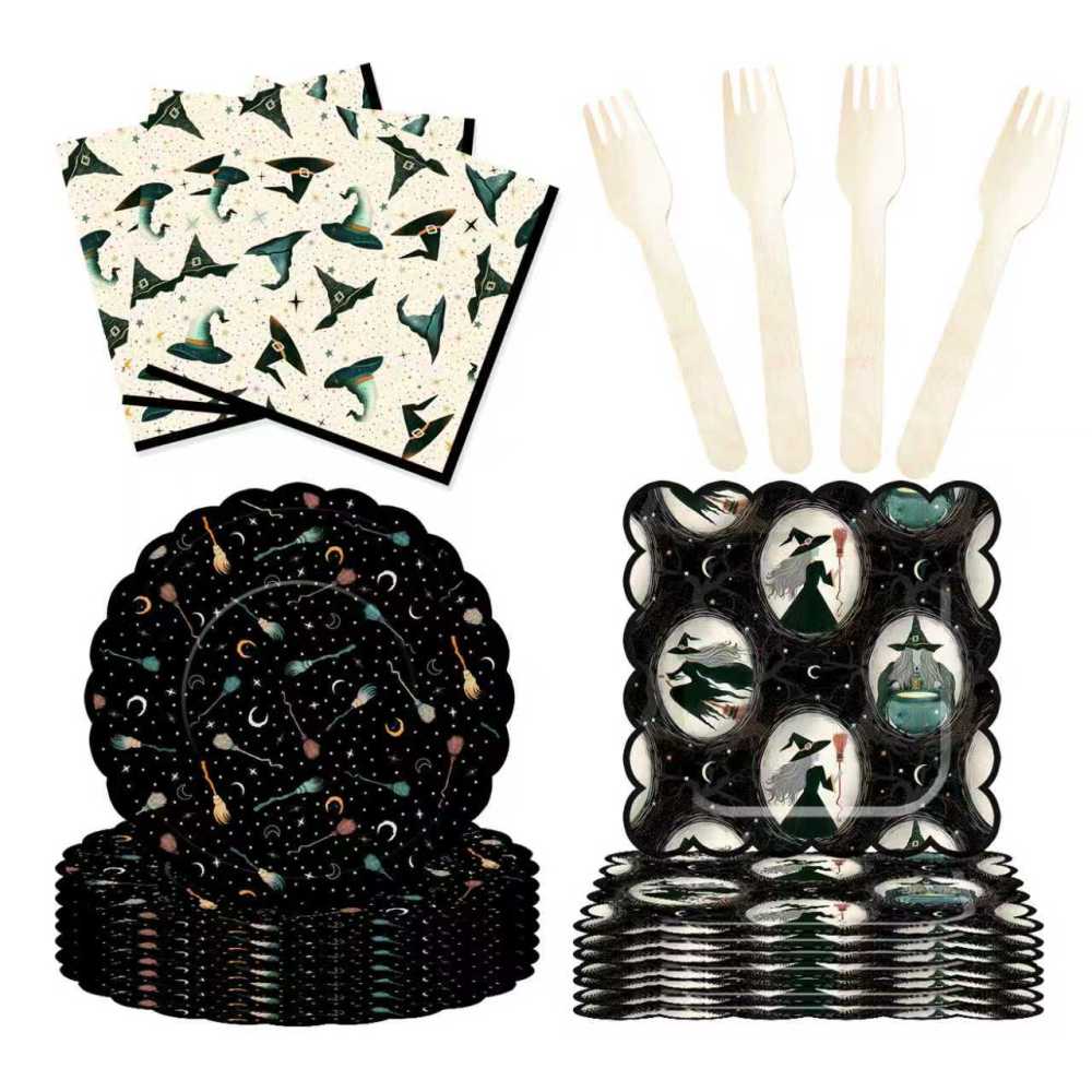 DAMAI Halloween Party Supplies Halloween Paper Plates Napkins Party Disposable Tableware Set Birthday Favor for Halloween Party