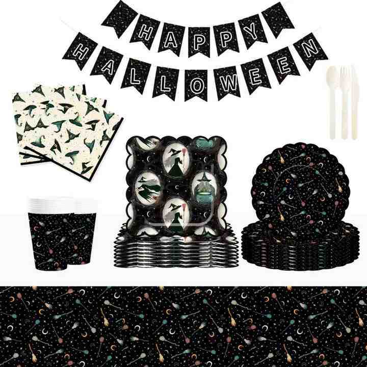 DAMAI Halloween Party Supplies Halloween Paper Plates Napkins Party Disposable Tableware Set Birthday Favor for Halloween Party