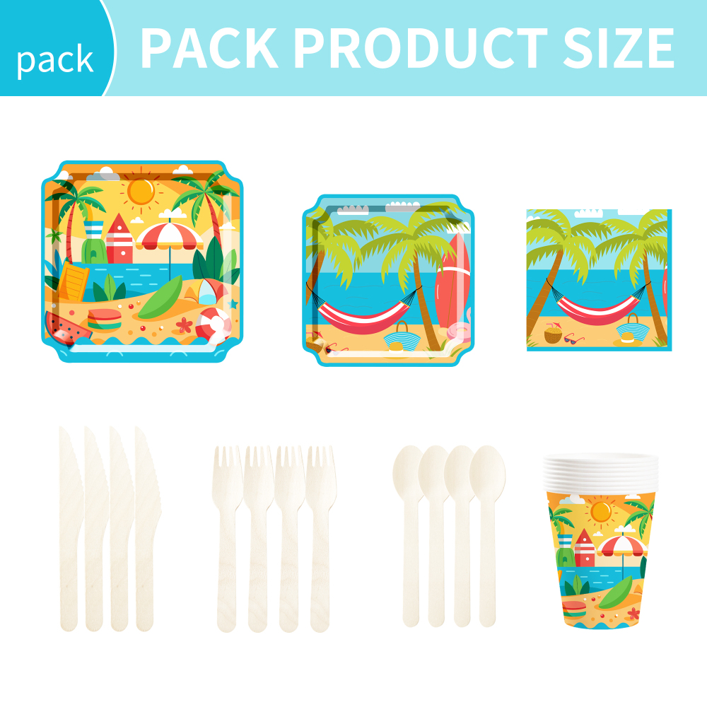 DAMAI New Disposable square Plate Set for Summer Sunset Beach-themed Party Paper Plates