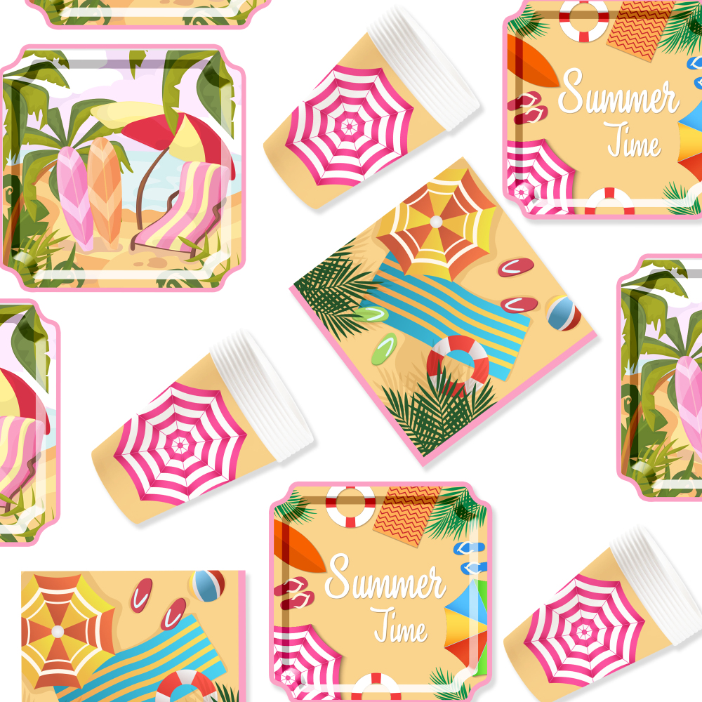 DAMAI New Disposable square Plate Set for Summer Beach-themed Party