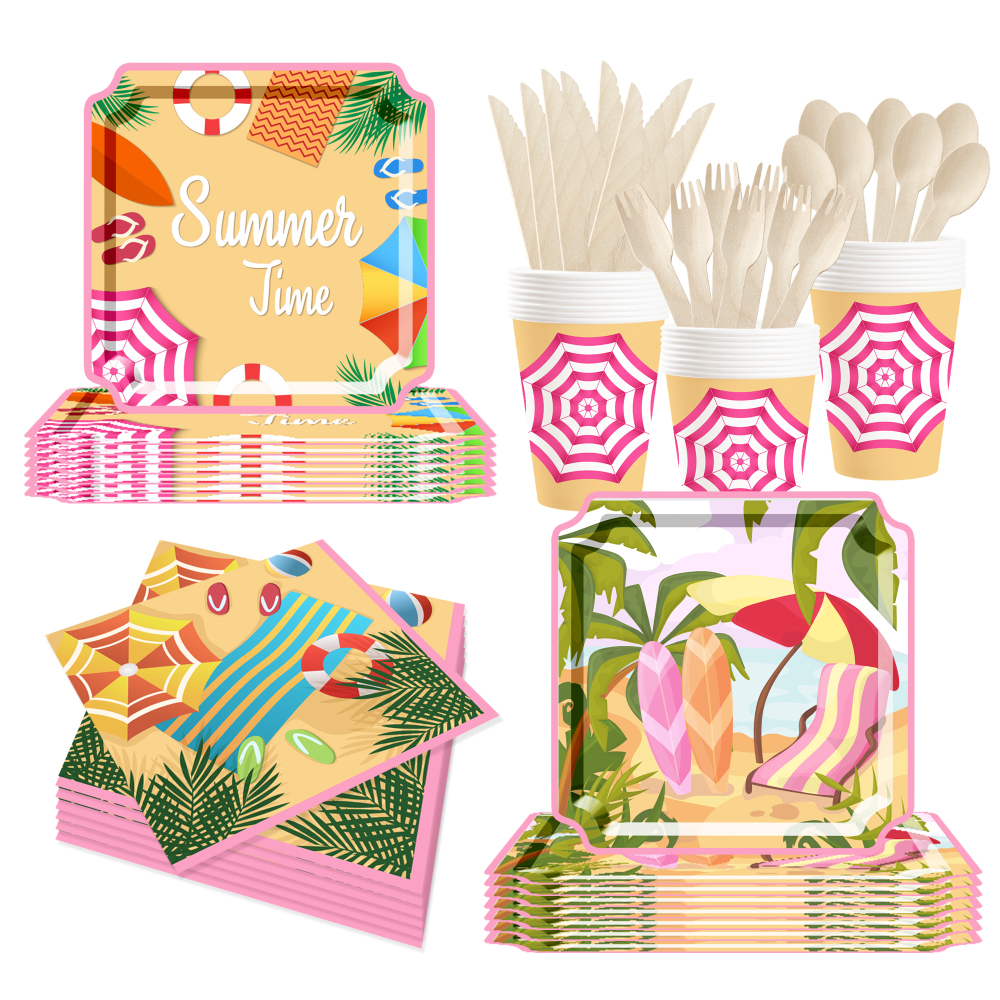 DAMAI New Disposable square Plate Set for Summer Beach-themed Party