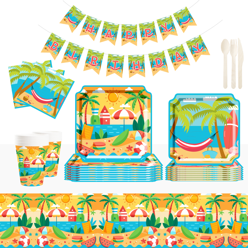 DAMAI New Disposable square Plate Set for Summer Sunset Beach-themed Party Paper Plates