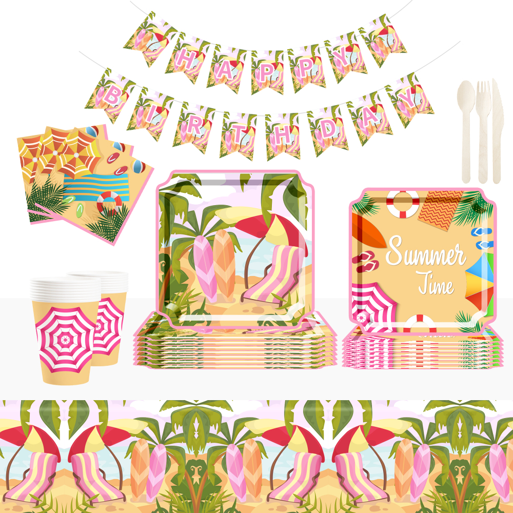 DAMAI New Disposable square Plate Set for Summer Beach-themed Party