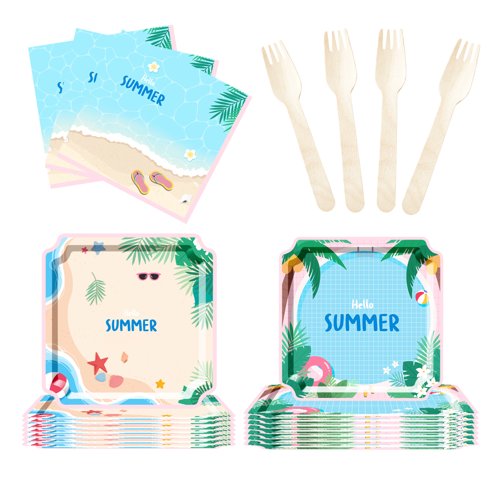 DAMAI New Disposable square Plate Set for Summer Ocean and Beach-themed Party