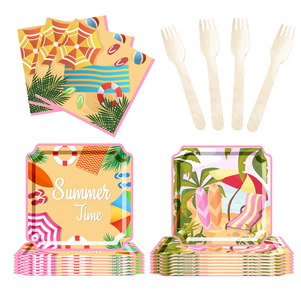 DAMAI New Disposable square Plate Set for Summer Beach-themed Party