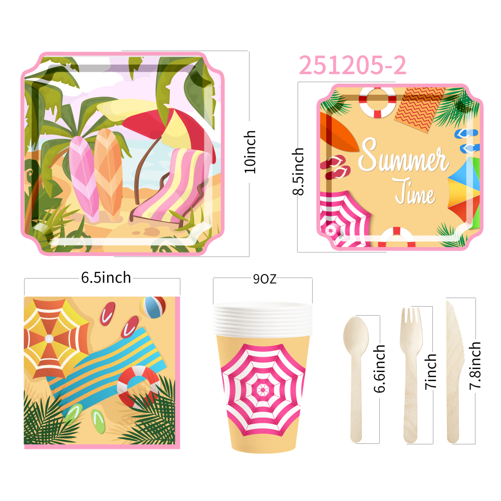 DAMAI New Disposable square Plate Set for Summer Beach-themed Party