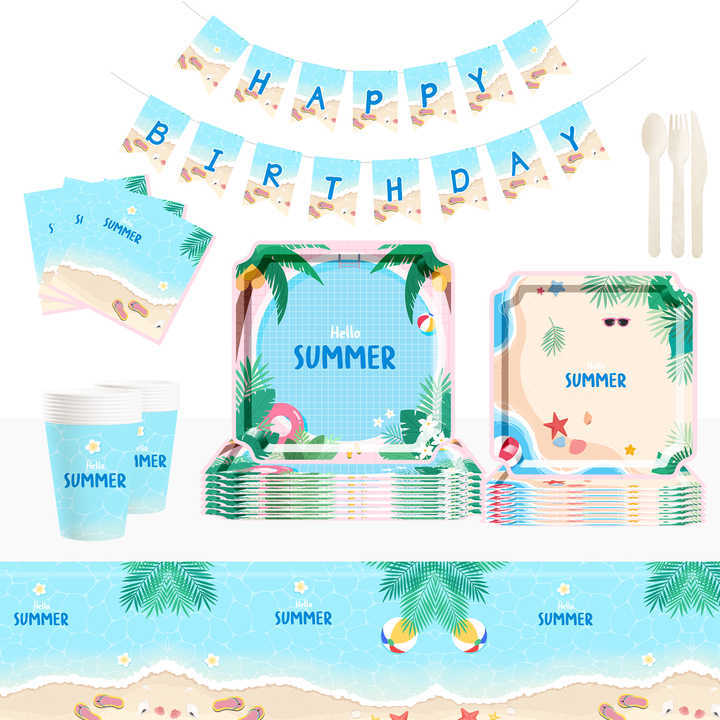 DAMAI New Disposable square Plate Set for Summer Ocean and Beach-themed Party
