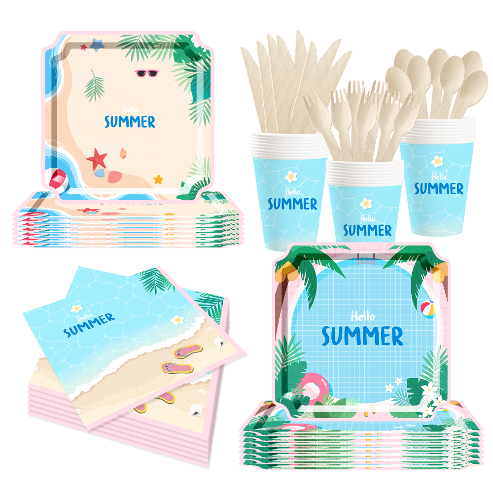 DAMAI New Disposable square Plate Set for Summer Ocean and Beach-themed Party