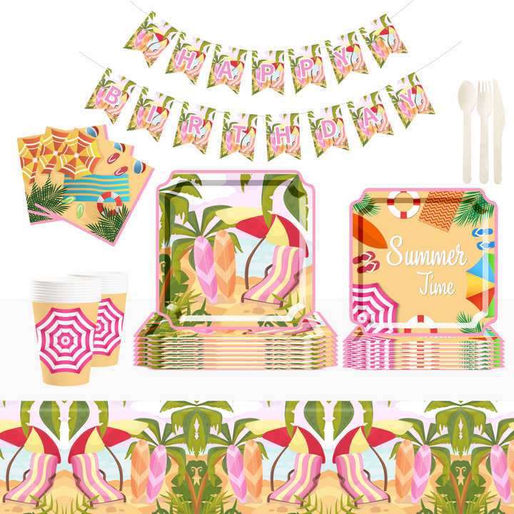 DAMAI New Disposable square Plate Set for Summer Beach-themed Party