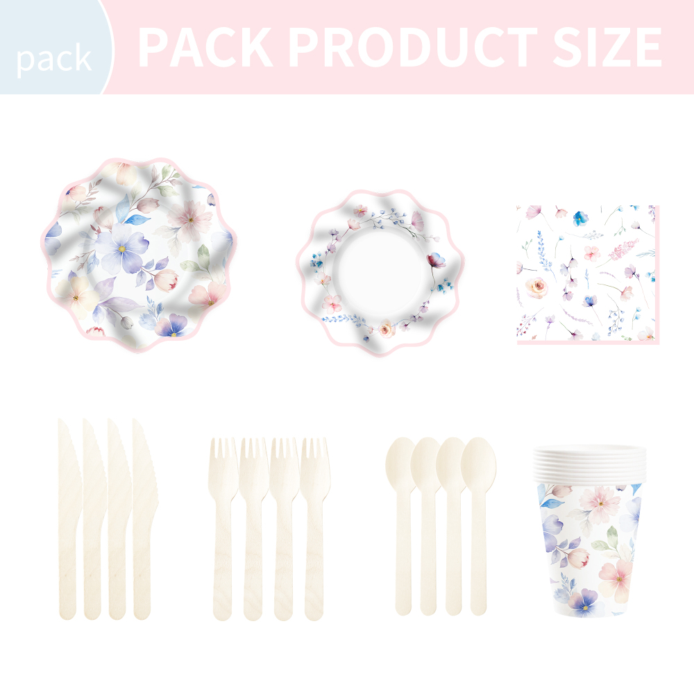 DAMAI New Disposable Wave-edge Spring-themed Tea Party Partyware Set Floral Elements Paper Plate