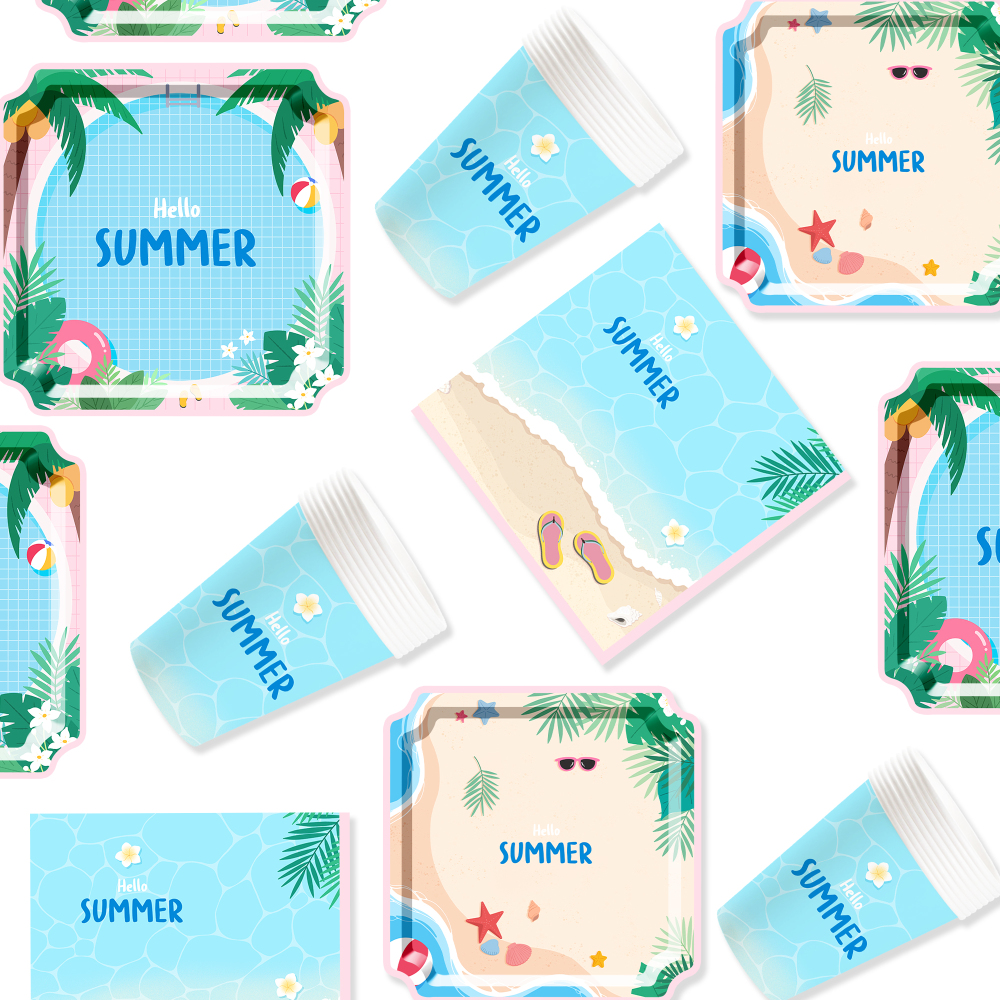 DAMAI New Disposable square Plate Set for Summer Ocean and Beach-themed Party