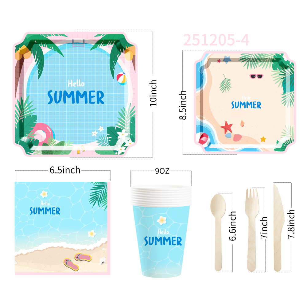 DAMAI New Disposable square Plate Set for Summer Ocean and Beach-themed Party