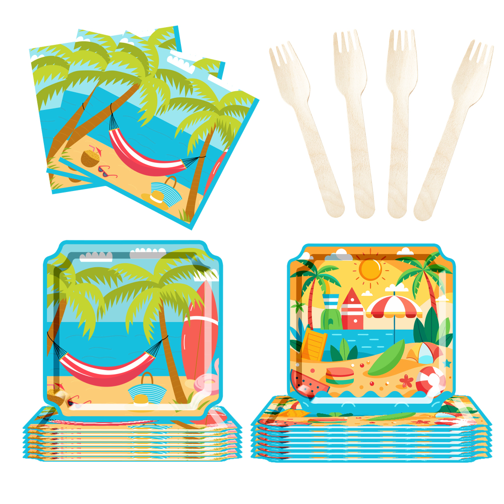 DAMAI New Disposable square Plate Set for Summer Sunset Beach-themed Party Paper Plates