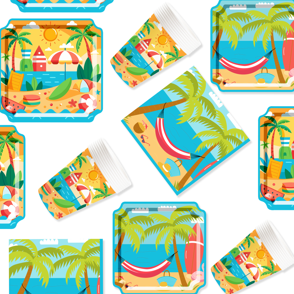 DAMAI New Disposable square Plate Set for Summer Sunset Beach-themed Party Paper Plates