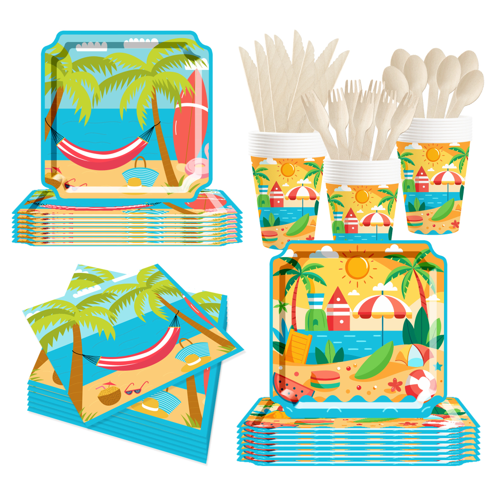 DAMAI New Disposable square Plate Set for Summer Sunset Beach-themed Party Paper Plates