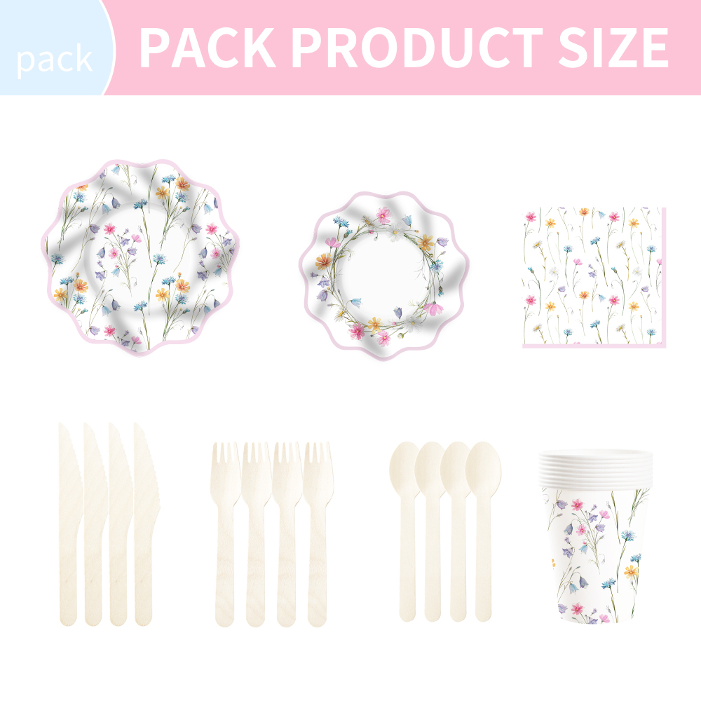 DAMAI New Disposable Wave-edge Spring-themed Tea Party Floral Elements Partyware Set