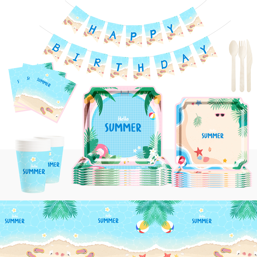 DAMAI New Disposable square Plate Set for Summer Ocean and Beach-themed Party