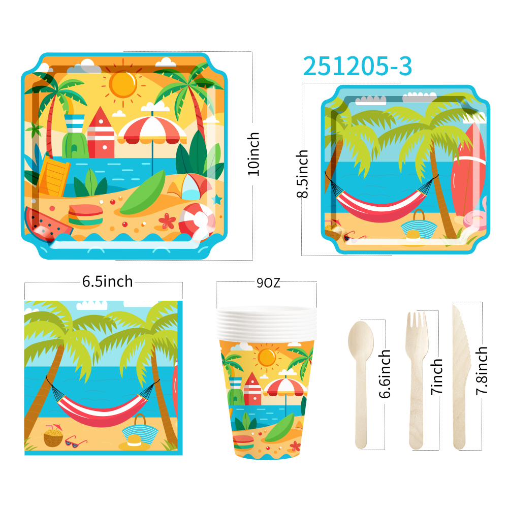 DAMAI New Disposable square Plate Set for Summer Sunset Beach-themed Party Paper Plates