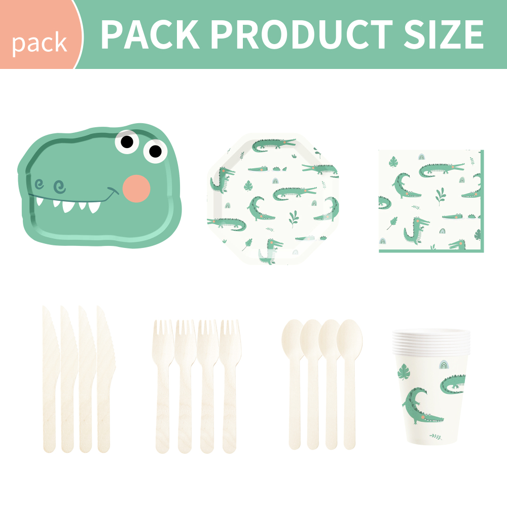 DAMAI Dinosaur Birthday Party Decorations Green Dinosaur Plates and Napkins Party Decorations Dino Disposable Tableware Set