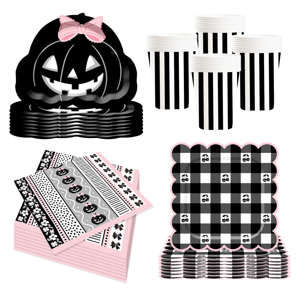 DAMAI New Customized Halloween Paper Plates Set Halloween Pumpkin Theme Decorations Paper Plates Cups Napkins for Halloween