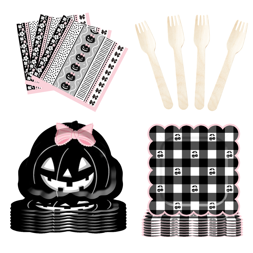 DAMAI New Customized Halloween Paper Plates Set Halloween Pumpkin Theme Decorations Paper Plates Cups Napkins for Halloween