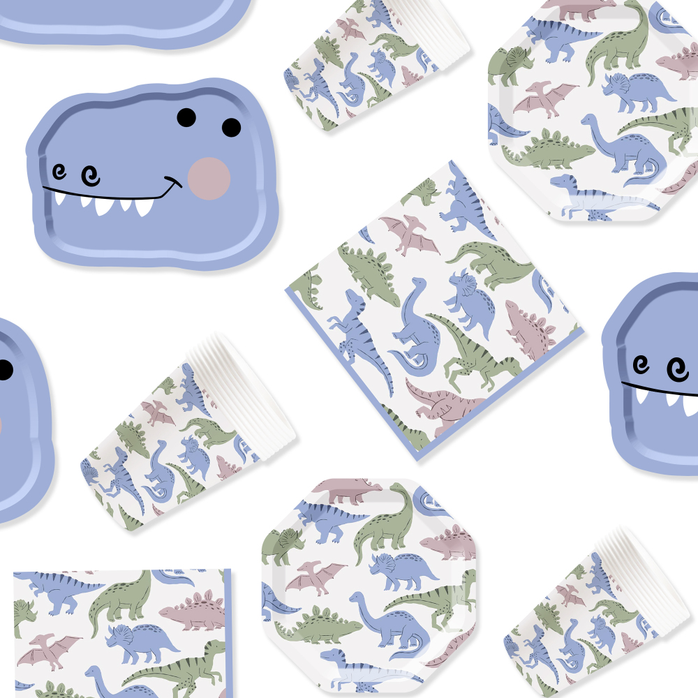 DAMAI Dinosaur Theme Birthday Party Decorations Dinosaur Plates and Napkins Party Decorations Dino Disposable Tableware Set
