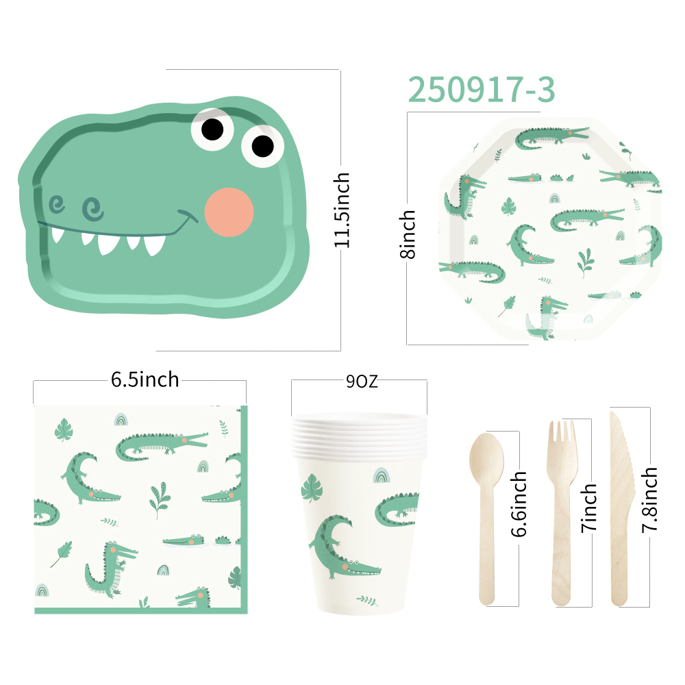 DAMAI Dinosaur Birthday Party Decorations Green Dinosaur Plates and Napkins Party Decorations Dino Disposable Tableware Set