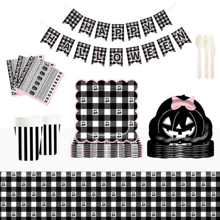 DAMAI New Customized Halloween Paper Plates Set Halloween Pumpkin Theme Decorations Paper Plates Cups Napkins for Halloween