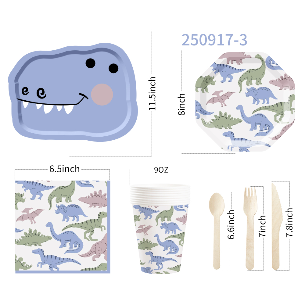 DAMAI Dinosaur Theme Birthday Party Decorations Dinosaur Plates and Napkins Party Decorations Dino Disposable Tableware Set