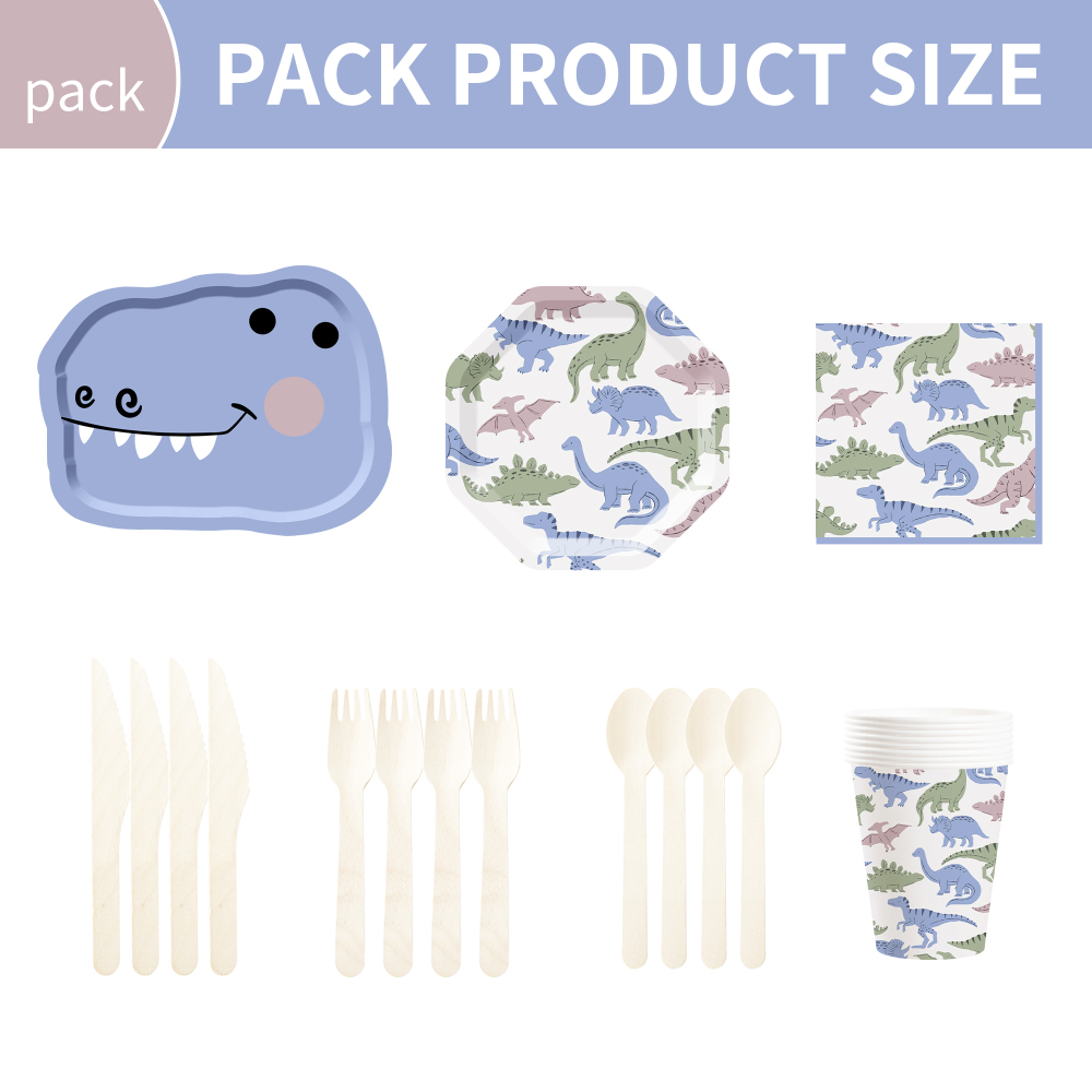 DAMAI Dinosaur Theme Birthday Party Decorations Dinosaur Plates and Napkins Party Decorations Dino Disposable Tableware Set