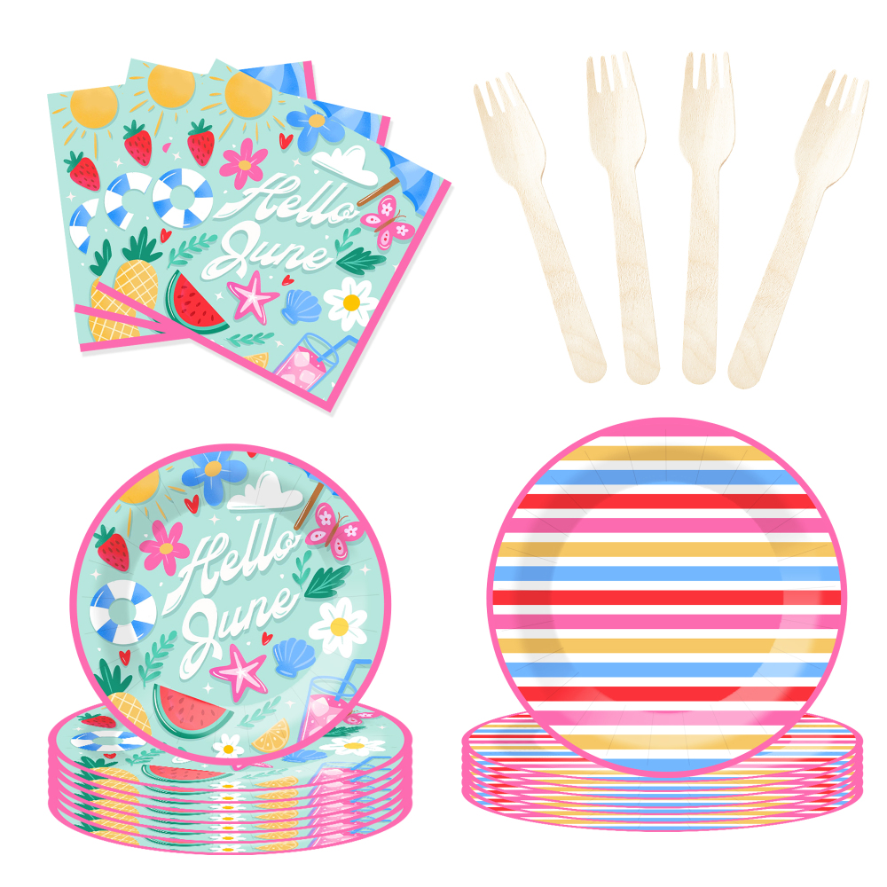 DAMAI New Design Summer Theme Party Disposable Paper Plate Napkin Cup with Watermelon and Ice Cream Tableware Set for Kid Party