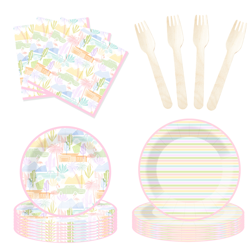 DAMAI New Customized Design Summer Theme Disposable Dessert Dinner Paper Plates Cups Napkin Tableware Set for Party Supplies