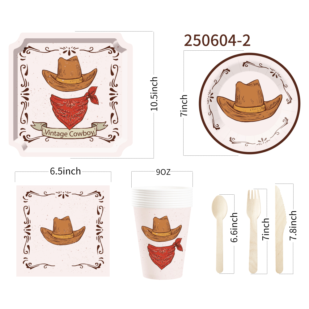DAMAI Cowboy Theme Party Decoration with West Cowboy Hat Disposable Party Paper Plate Cup Napkin Tableware Set