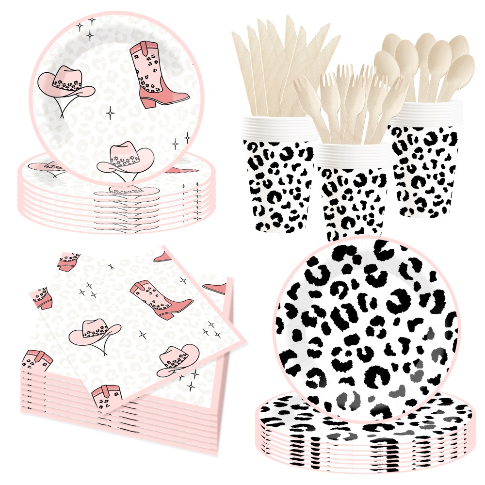 DAMAI New Design Cowboy Theme Party Disposable Paper Plate Napkin Cup with Cow Pattern Tableware Set for Kid Party