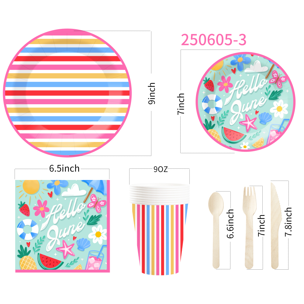 DAMAI New Design Summer Theme Party Disposable Paper Plate Napkin Cup with Watermelon and Ice Cream Tableware Set for Kid Party