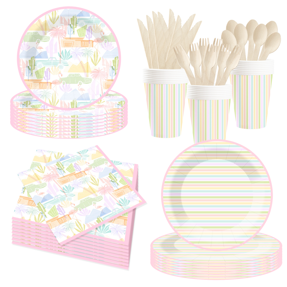 DAMAI New Customized Design Summer Theme Disposable Dessert Dinner Paper Plates Cups Napkin Tableware Set for Party Supplies