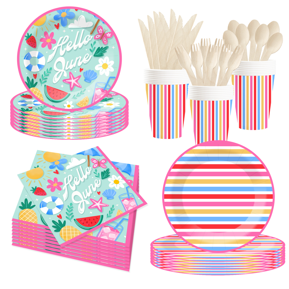 DAMAI New Design Summer Theme Party Disposable Paper Plate Napkin Cup with Watermelon and Ice Cream Tableware Set for Kid Party