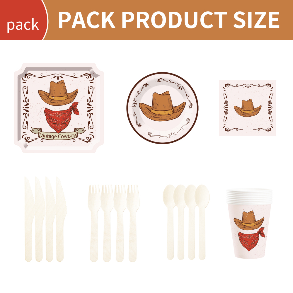 DAMAI Cowboy Theme Party Decoration with West Cowboy Hat Disposable Party Paper Plate Cup Napkin Tableware Set
