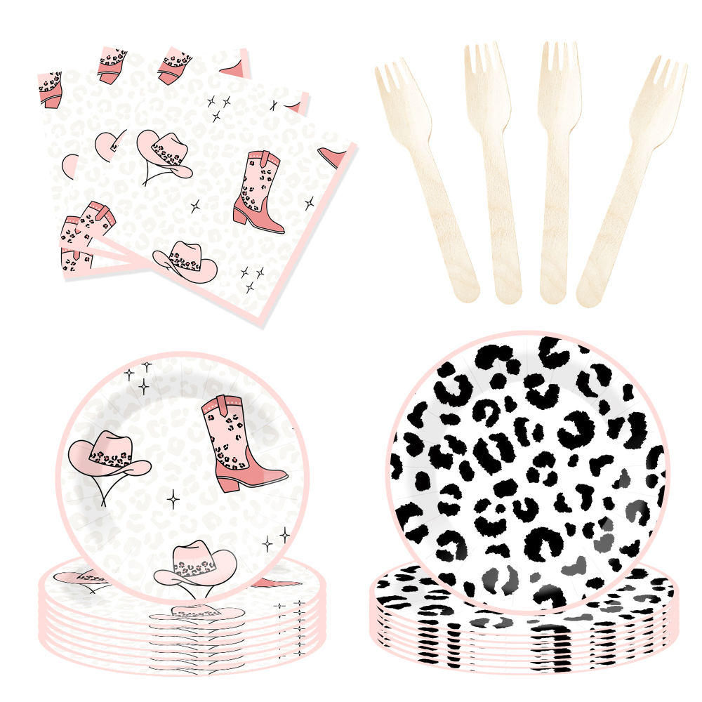 DAMAI New Design Cowboy Theme Party Disposable Paper Plate Napkin Cup with Cow Pattern Tableware Set for Kid Party