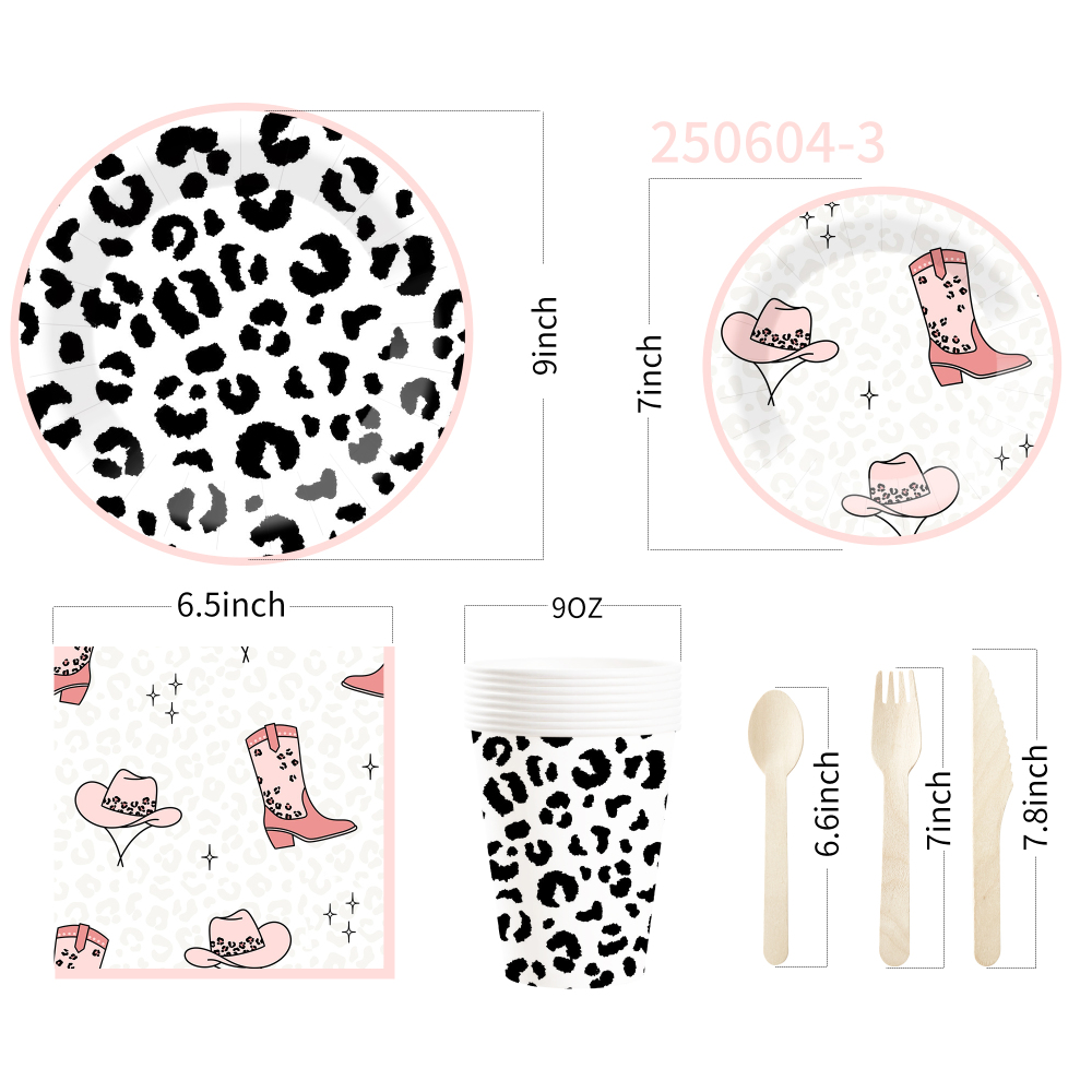 DAMAI Pink Cowcoy Theme Party Disposable Paper Plate Napkin Tablecloth Disposable Party Tableware Sets with Disco Ball for Kid
