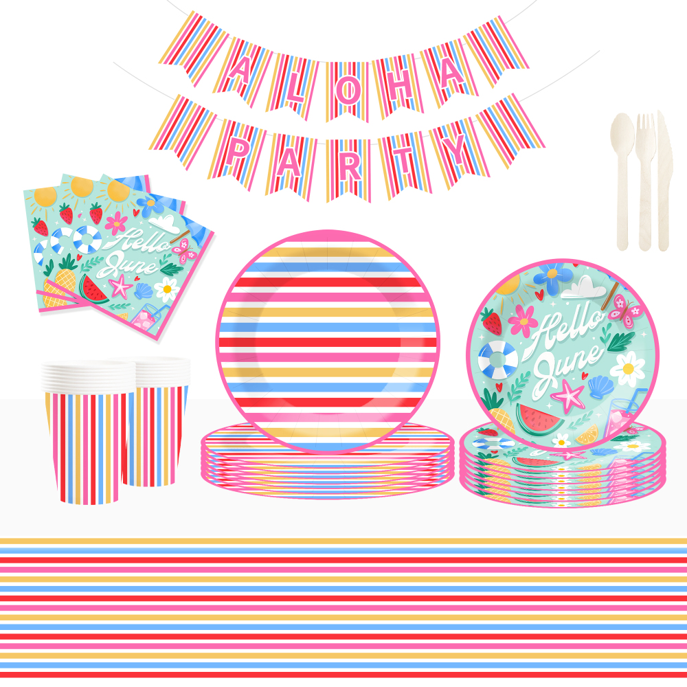 DAMAI New Design Summer Theme Party Disposable Paper Plate Napkin Cup with Watermelon and Ice Cream Tableware Set for Kid Party