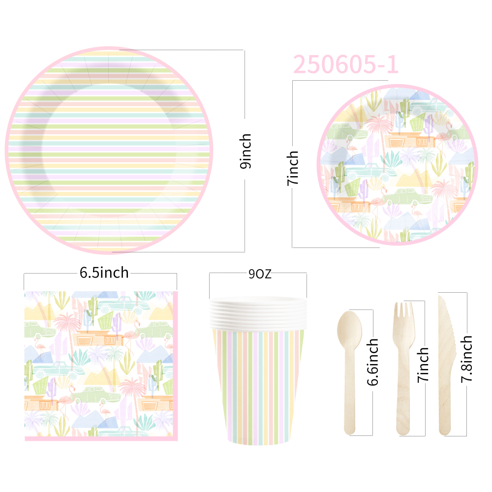 DAMAI New Customized Design Summer Theme Disposable Dessert Dinner Paper Plates Cups Napkin Tableware Set for Party Supplies